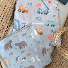 BEAR HUGS & DIGGERS FLANNEL SWADDLE MTM