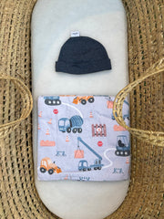 BEAR HUGS & DIGGERS FLANNEL SWADDLE MTM