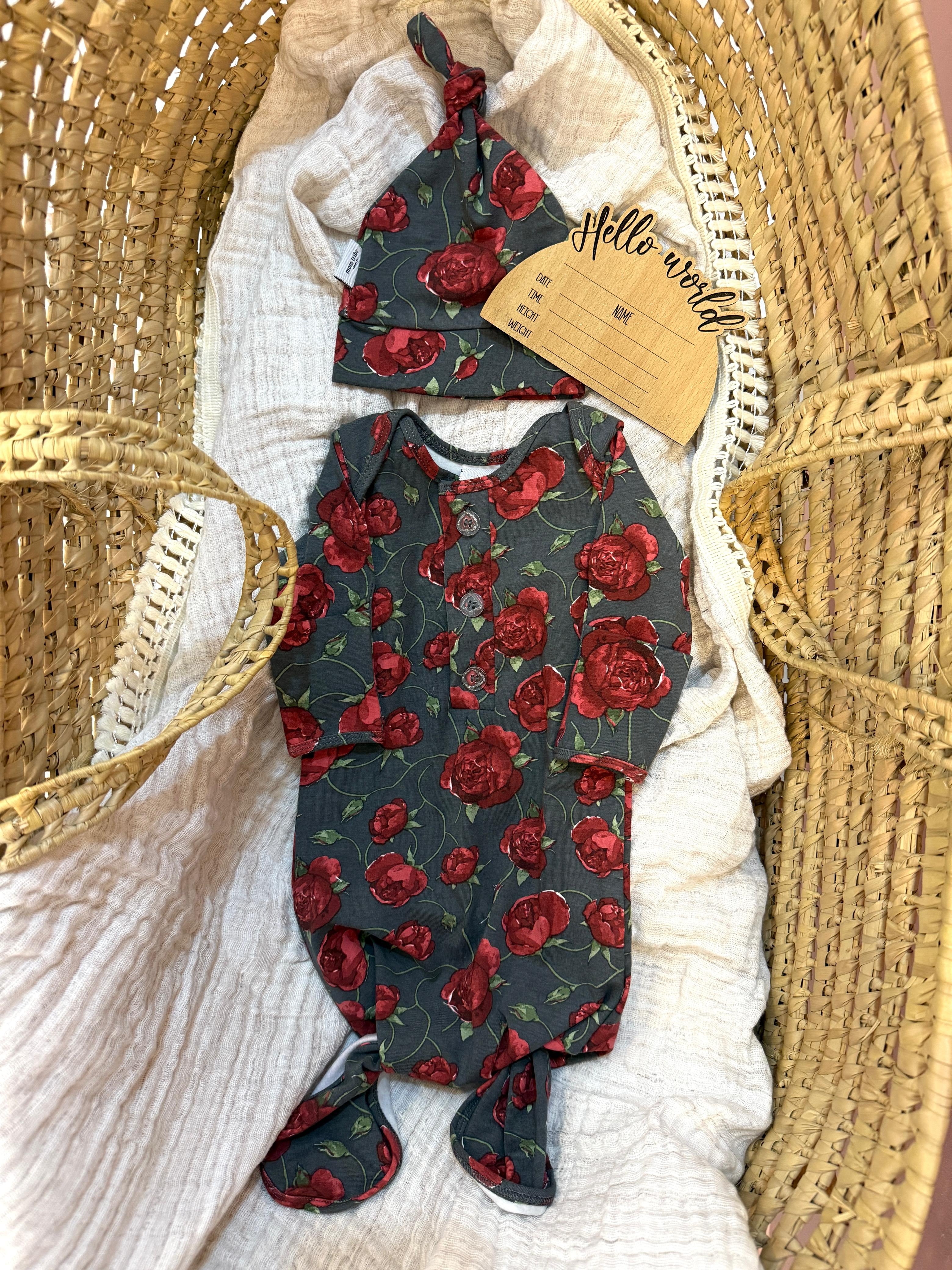 RED ROSE KNOTTED JERSEY GOWN MTM